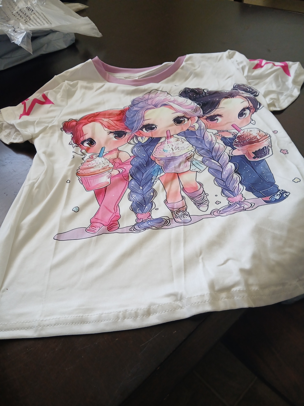Girls White Graphic Tee with Pastel Character Print